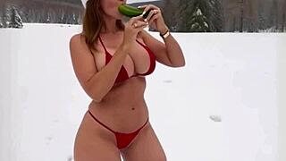 My horny stepmom models sexy Christmas bikini with dirty talk then strips nude