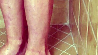 charming petite blonde teen daddy takes steamy solo shower massage