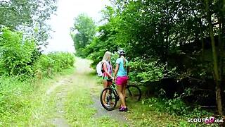 skinny college virgins sneak outdoor for their first wet lesbian kisses