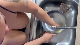 Horny Indian Maid Bares Big Natural Tits on Webcam Dish Wash!