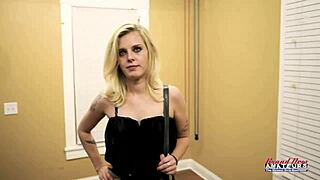 petite blonde mya... um, her shaved pussy gets fingered while she strokes that hard cock handjob style