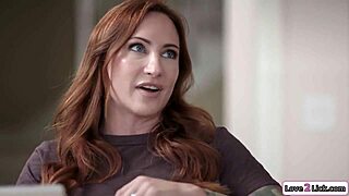 my shaved stepdaughter tongue dives my tattooed milf pussy in kitchen lesbian fun