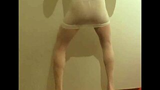 crossdresser maria parades white nylon panties, dress, leggings and high heels fetish