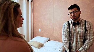 Karen Sleent catches stepsons sniffing panties, gets wet and fucks him hard.