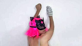 i moan loud wearing kitty mask flashing big natural tits in corset
