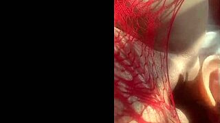 curvy latina in red shoves dildo deep moaning orgasm closeup