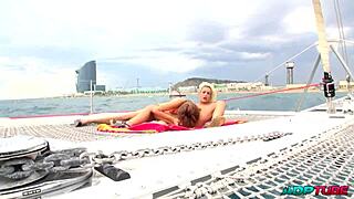 Big Tits Mature Licks Teen Pussy with Dildo on Barcelona Boat