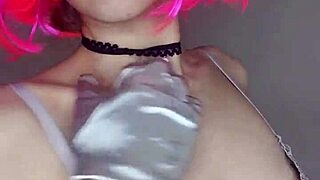 i moan loud wearing kitty mask flashing big natural tits in corset