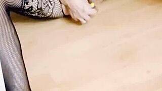 a stunning milf strips teasingly masturbates then rides huge cock in tight holes