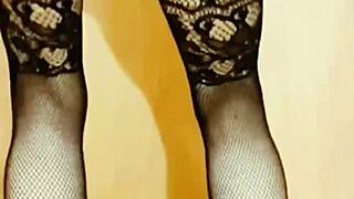 a stunning milf strips teasingly masturbates then rides huge cock in tight holes