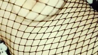 a stunning milf strips teasingly masturbates then rides huge cock in tight holes