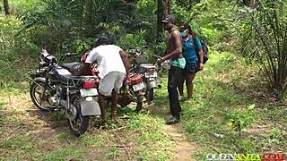 Lost uni girl bends for forest bike men's cocks in wet outdoor style fuck