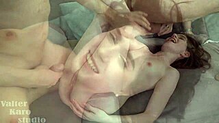 hot pearl's ass gapes wide taking double monster cocks to big cum mouth finale