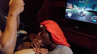 playing games while she deepthroats and swallows my cum load