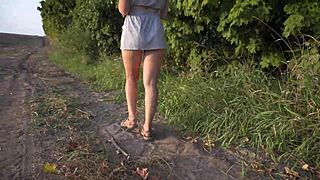 Skirt Tease Flashes Panties and Ass on Hidden Outdoor Walk