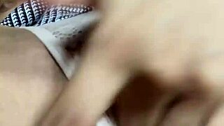 Tender-faced innocent fingers pussy in tight miniskirt