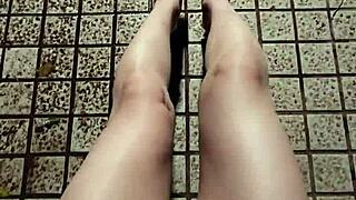 ting xuan jerks barefoot in heels cums on feet outdoor