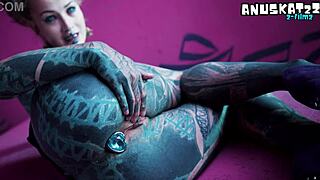 tattoo skinny slut fists her gaping asshole wide with huge anal toys and plugs