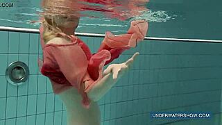 katya okuneva's red dress clings wet in pool, bikini tease turns into underwater shower thrill