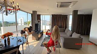 😈 horny ladyboy in red with big cock fucks client candy backstage! 🍆💦