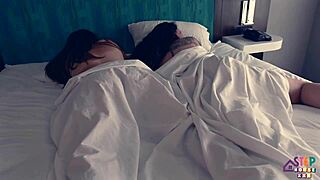 Two Hot Brunettes Bareback Threesome Group Sex