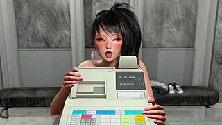 Asian FFM Threesome with Big Tits Slut Getting Rough Cumshots