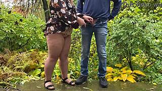 couple flashes curvy bbw's huge tits and wet pussy outdoors