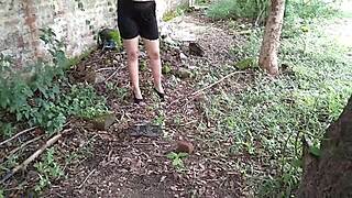 oily indian milf fingers wet pussy with bottle deep in jungle outdoors