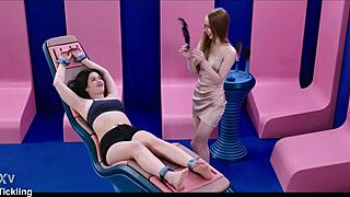 可爱Brill Angel被娇小Nata Gold绑起来足部女王调教