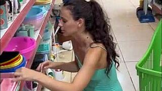 Pretty teen 18+ skips panties in store for public doggystyle creampie