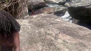 damn, ebony goddess spreads her pussy public waterfall fuck