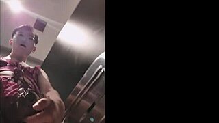 asian sissy flashes lingerie in public toilet for monster bbc tribute