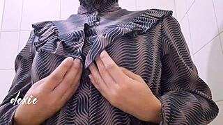 pinay chubby big tits office break playing her huge natural boobs close up