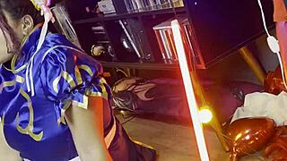 chubby chun-li cosplay curves photoshoot backstage vibes