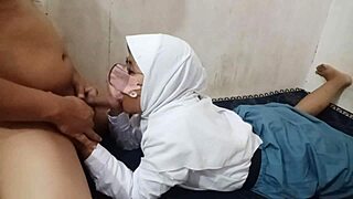 Indonesian schoolgirl slurps stepbro's cock in viral homemade vid